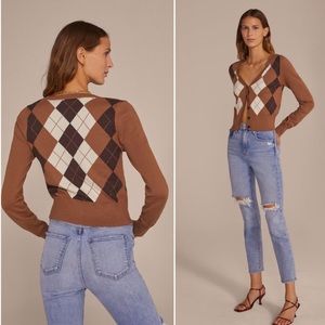 NWT Favorite Daughter The Griffin Cardigan argyle size Small brown